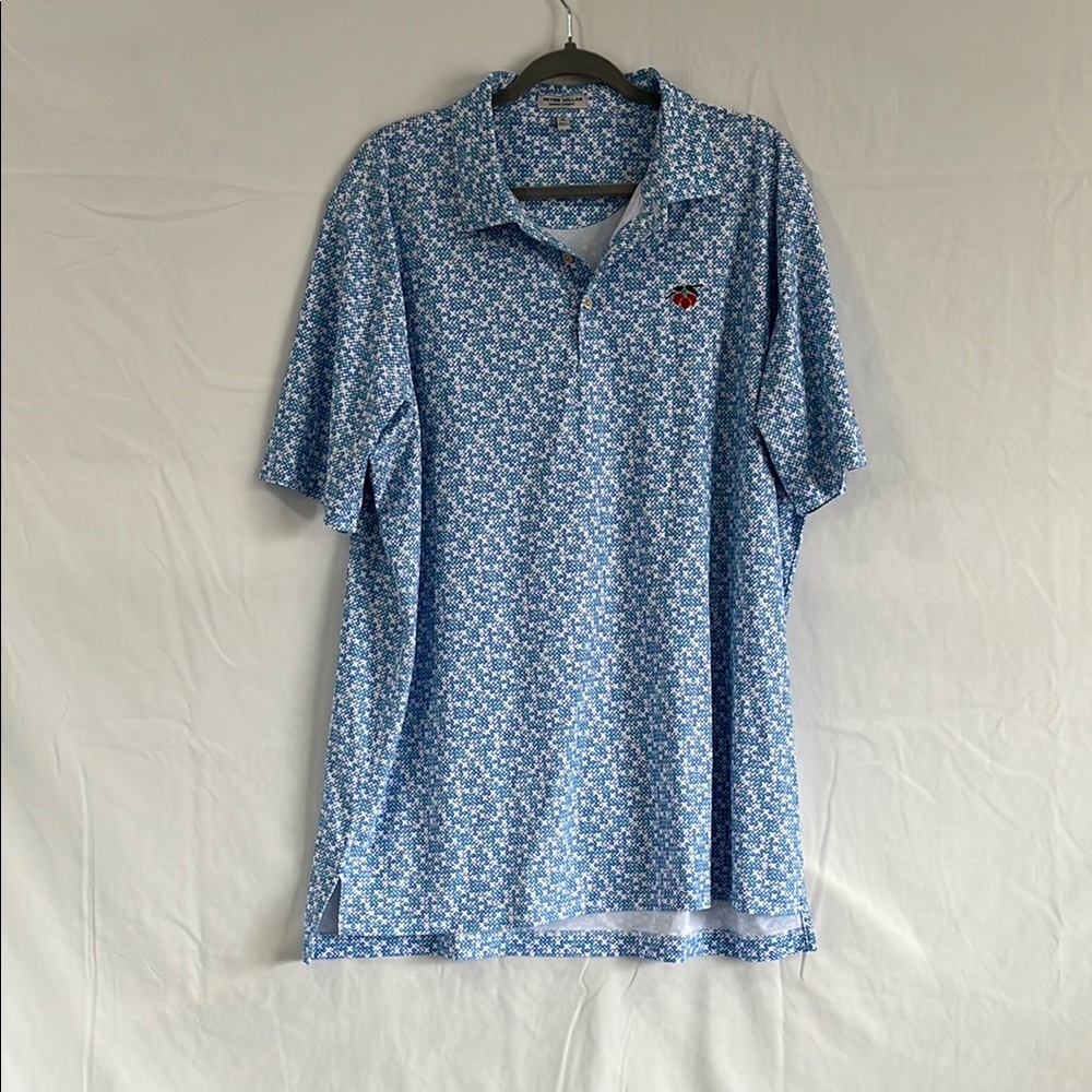 Peter Millar Blue Polo Shirt with Geometric Pattern